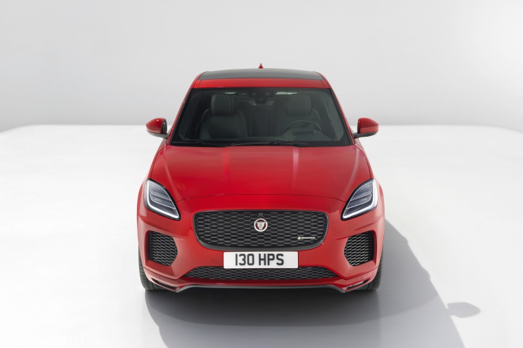 2019 Jaguar E-Pace P300 R-Dynamic AWD in Firenze Red Metallic from a frontal view